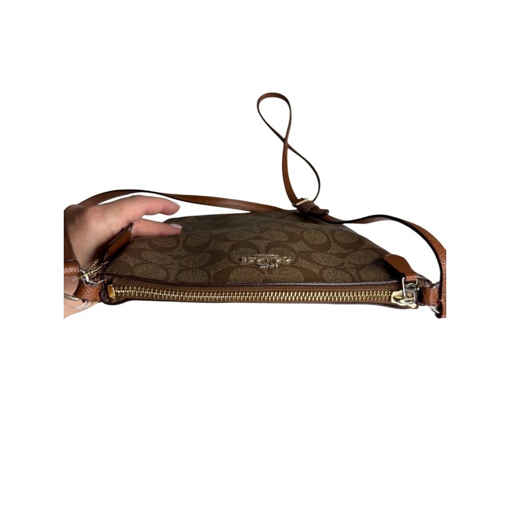 Coach Signature Canvas Crossbody Messenger Bag Brown Leather Trim‎ - Picture 6 of 9